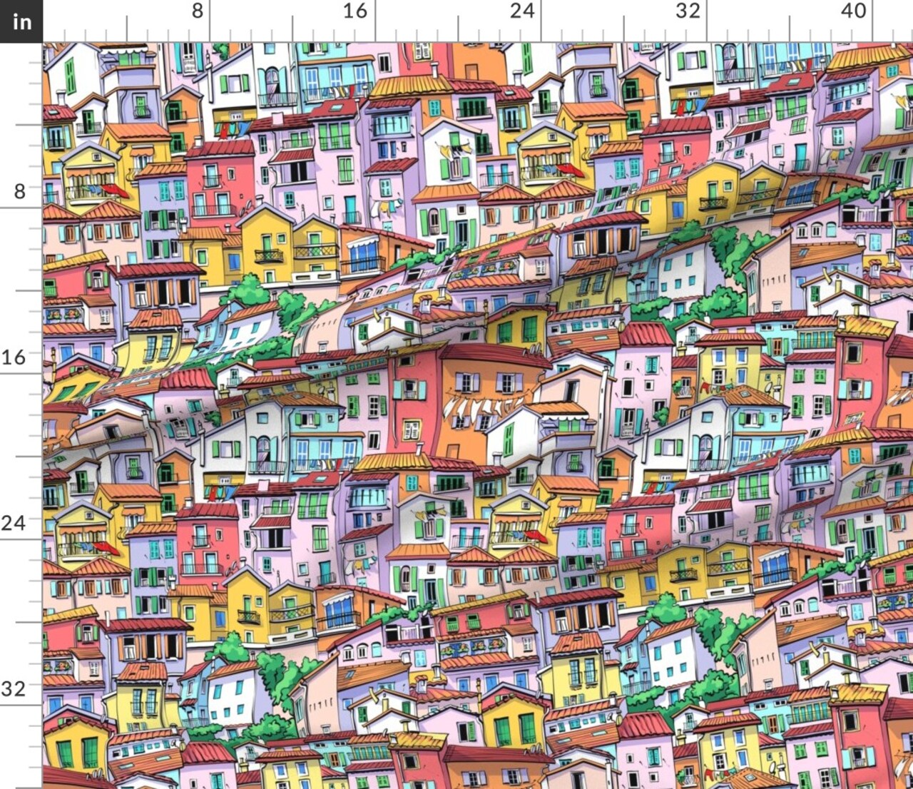 Italian Village Today European Quaint Italy Timeless Mediterranean Sicily Terraced Custom Printed Fabric by Spoonflower Various Fabrics by the Yard or Fat Quarter